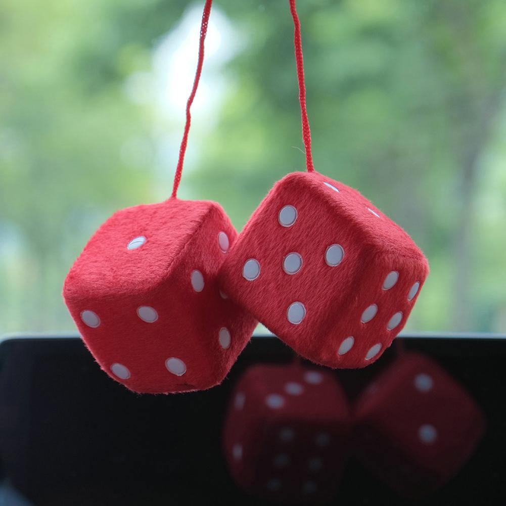 1 Pair Car Pendant Colorful Plush Dice Automobiles Rear View Mirror Charms Hanging Ornaments
