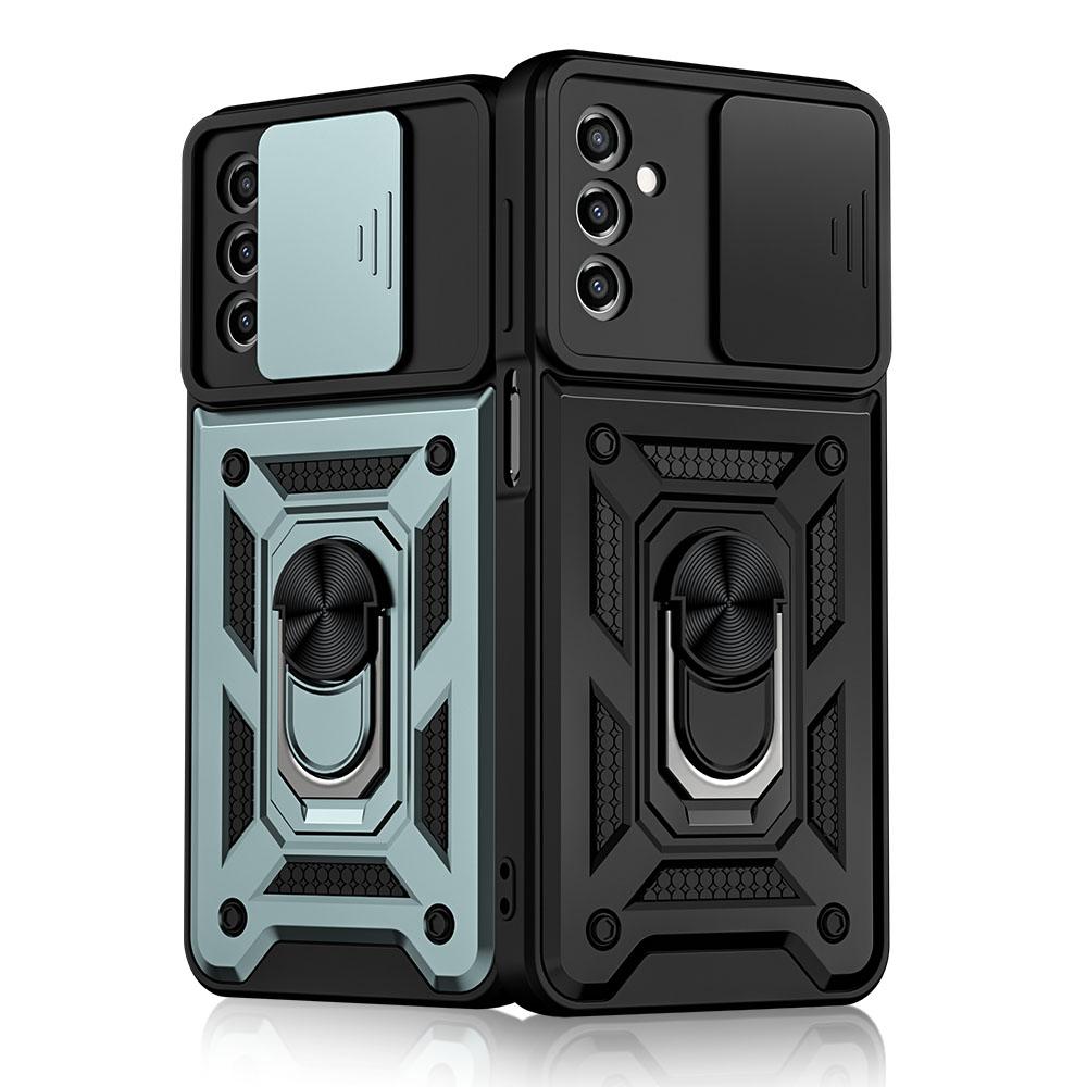 KEYSION Shockproof Case for Samsung A16 5G Silicone+PC Slide Camera Lens Protection Ring Stand Phone Cover for Galaxy A16 4G 5G