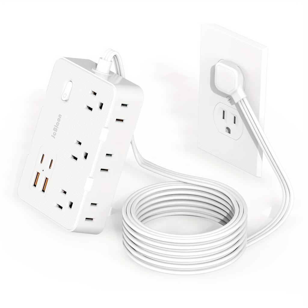 Ultraflaches Verlängerungskabel mit 4 USB-Anschlüssen(2 USB C), 1,5m Überspannungsschutz Steckdosenleiste, 6 Weit auseinanderliegende Steckdosen Verlängerung