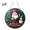 Retro Festive Home Decor Christmas Wooden Round Hanging Sign Santa Claus Highland Cow Winter Theme Rustic Wall Door Decor Farmhouse Holiday Welcome