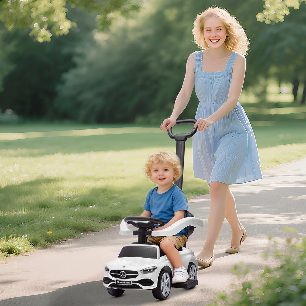 Ride-On Toy for Children, Licensed Mercedes-Benz, Push Car, Removable Handle, 91 x 40 x 83 cm, White
