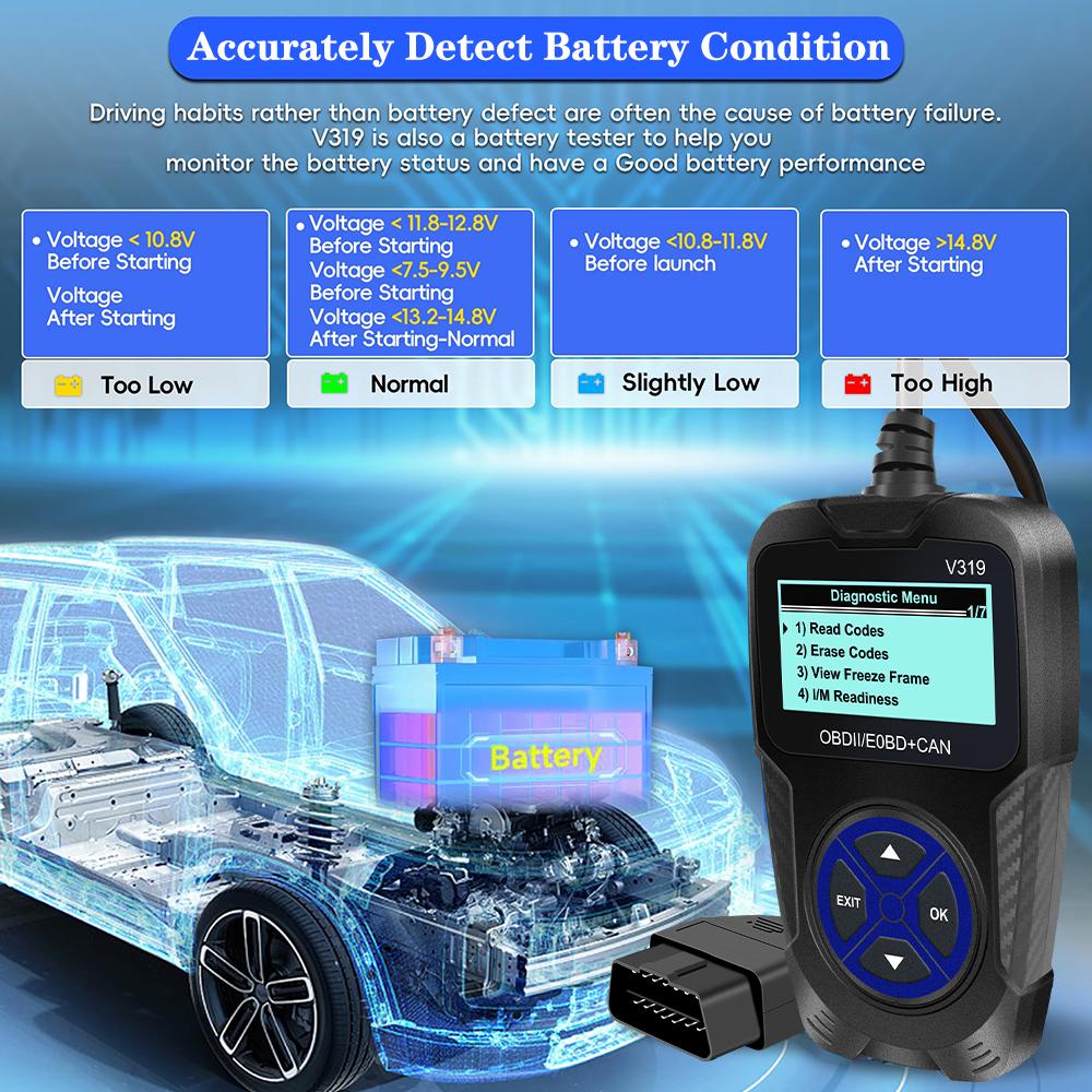 Scaner V319 OBD 2 Afișaj digital Instrumente de diagnosticare auto Accesorii auto Cititor de coduri OBD2 Instrument de diagnosticare a motorului