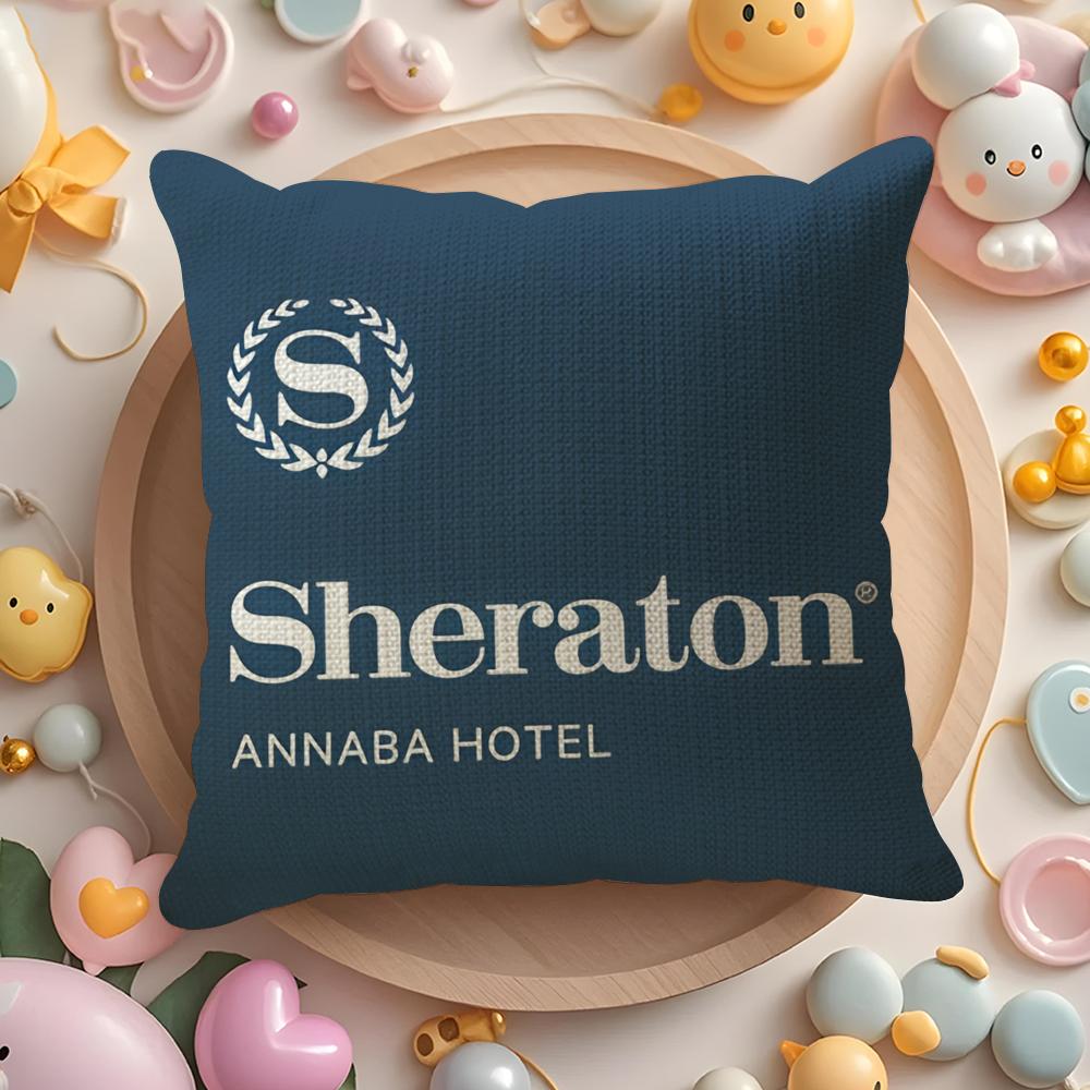 Fashion S-Sheratons Hotels Cushion Cover Natural Linen Organic Fabric Double-Sided Printing Sofa Home Decor Gift Pillow Cover