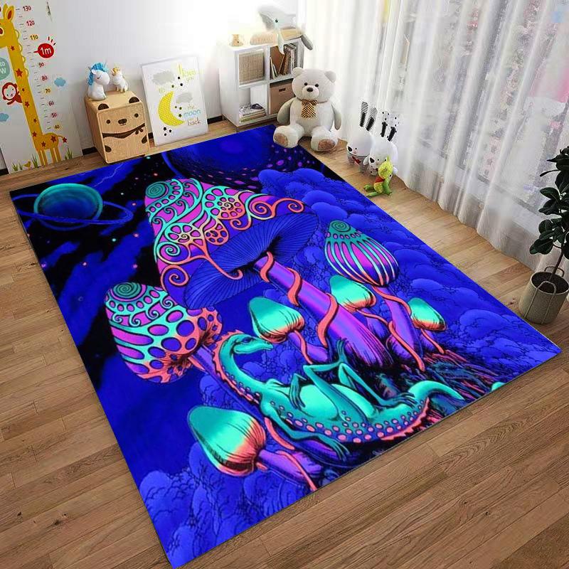 Mystical Colorful Mushroom and Lizard Design Rug for Everyone's Space * Suitable for use as an anti-slip game mat for living room and bedroom sofas