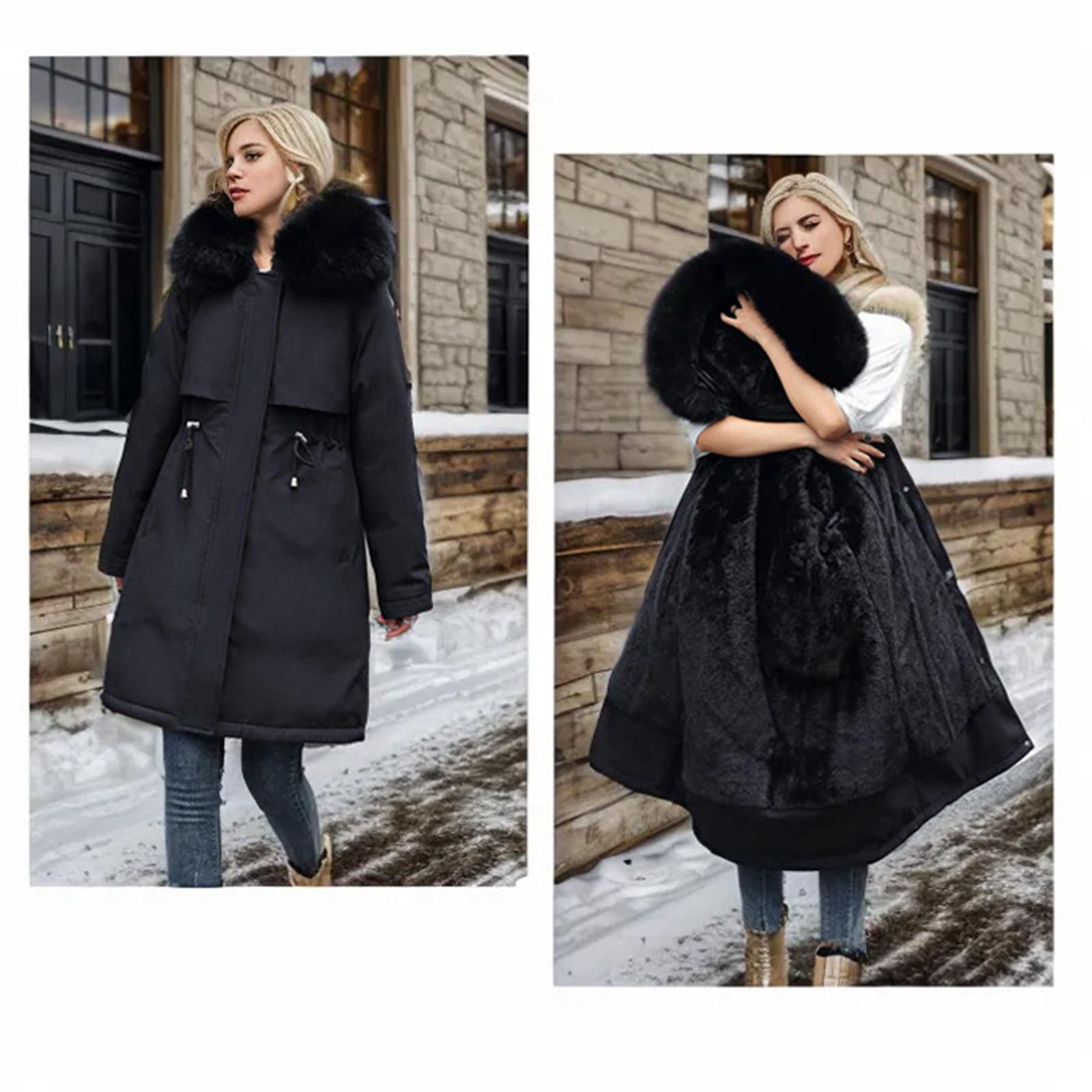 

Женская осенне-зимняя куртка, парка, утепленная хлопковая подкладка, средней длины, с меховым воротником и капюшоном, регулируемая талия, сплошной цвет 5XL чёрный