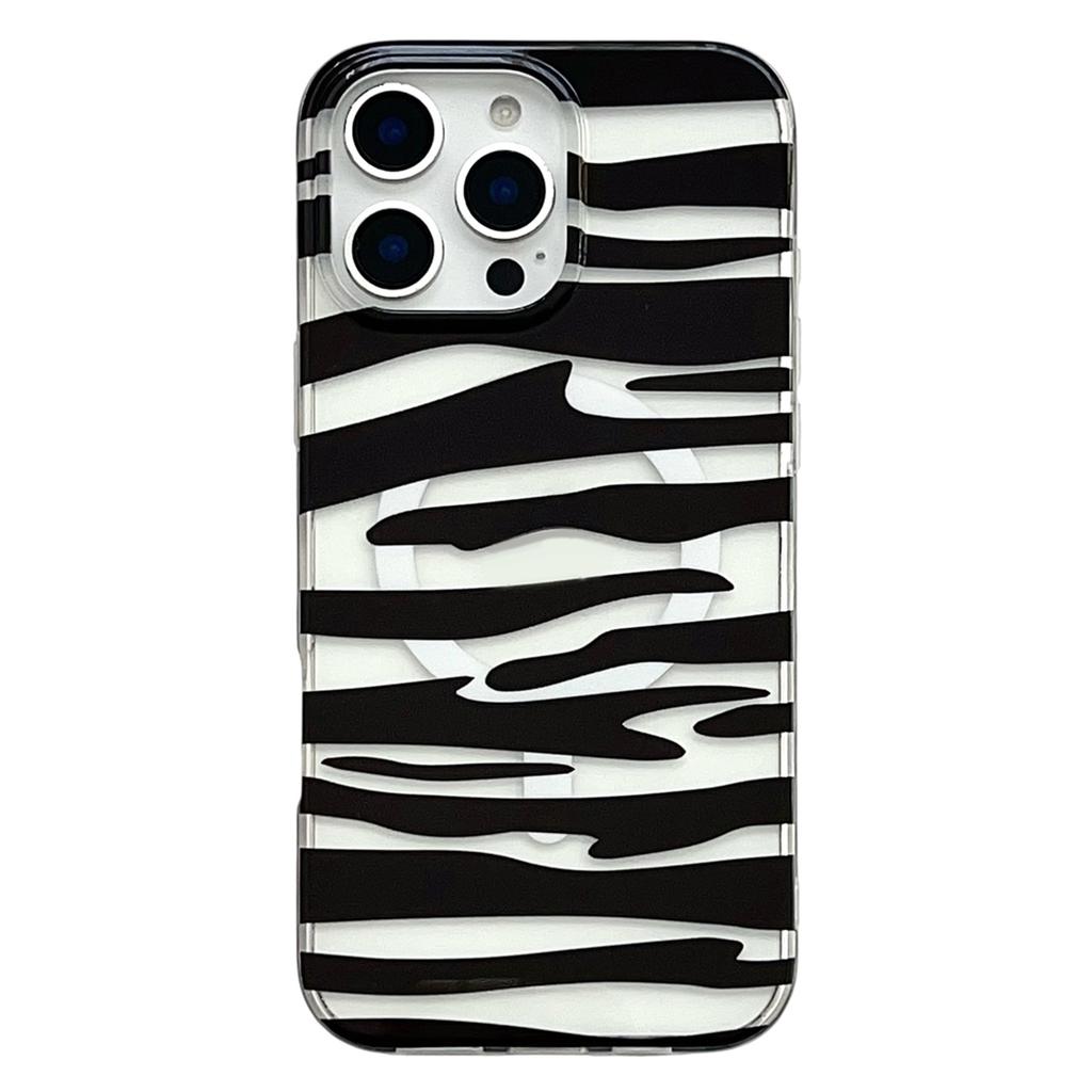 For iPhone 16 Pro Max Magnetic Case Hollow Leopard Print Design TPU PC Phone Back Cover