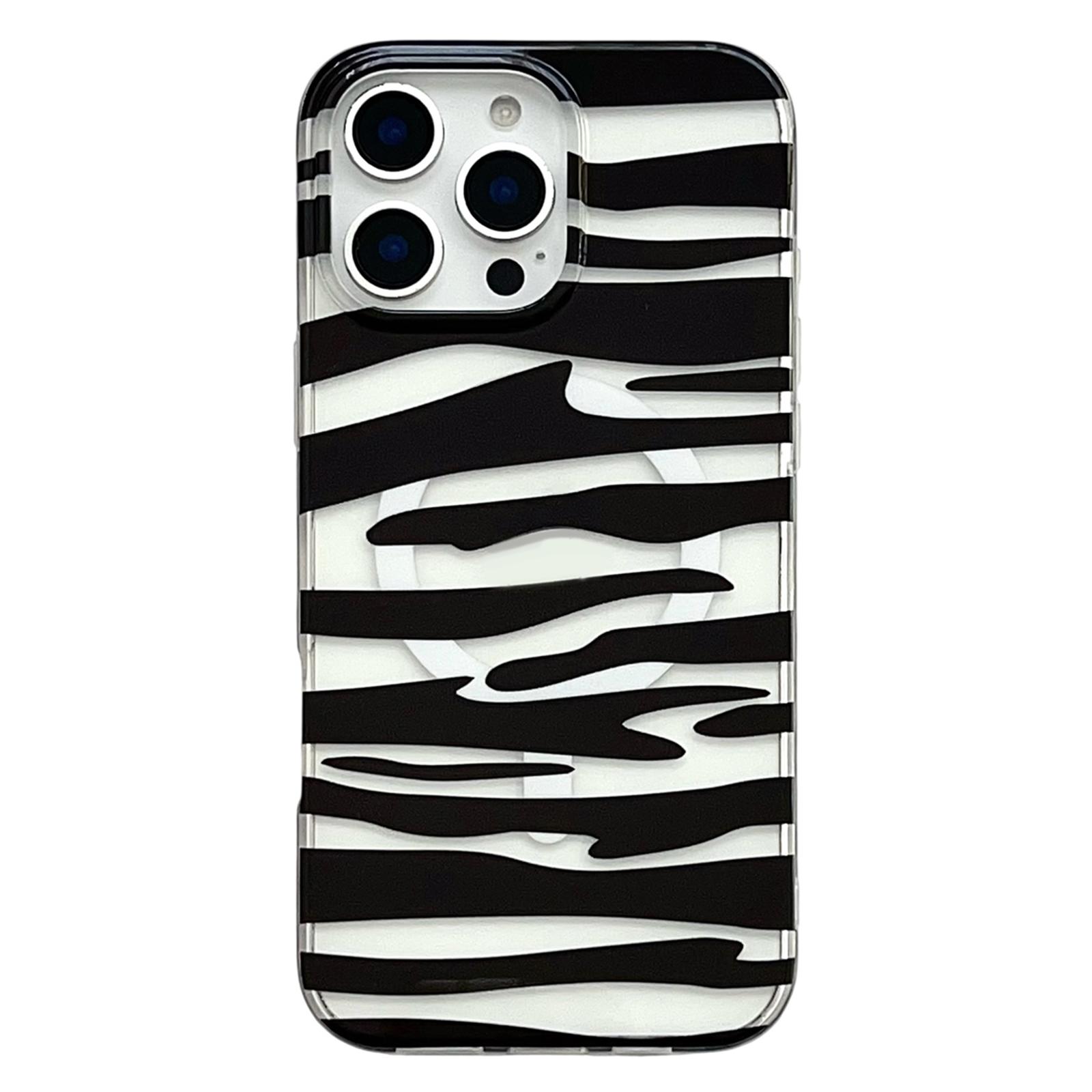 

For iPhone 16 Pro Max Magnetic Case Hollow Leopard Print Design TPU PC Phone Back Cover