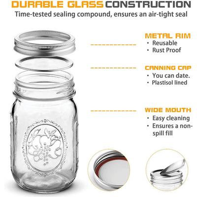 16 oz Mason Gläser mit normaler Öffnung - Messgläser zum Einmachen mit luftdichten Deckeln zur Aufbewahrung, für Konserven und Overnight Oats