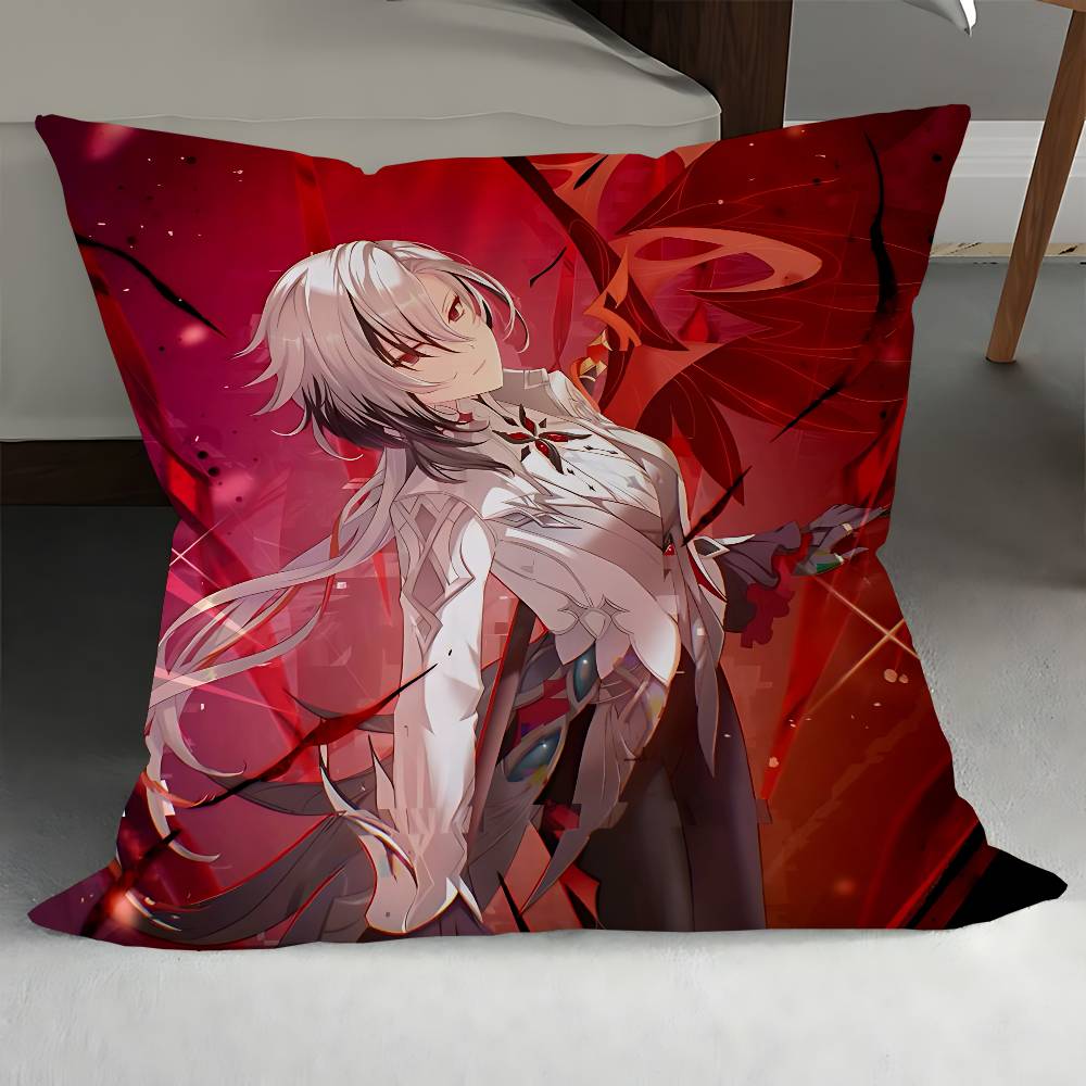 GenshinS Impact Arlecchino Pillow Covers Cartoon Sofa Decorative Home Double-sided Printing Short Plush Cute Cushion Cover