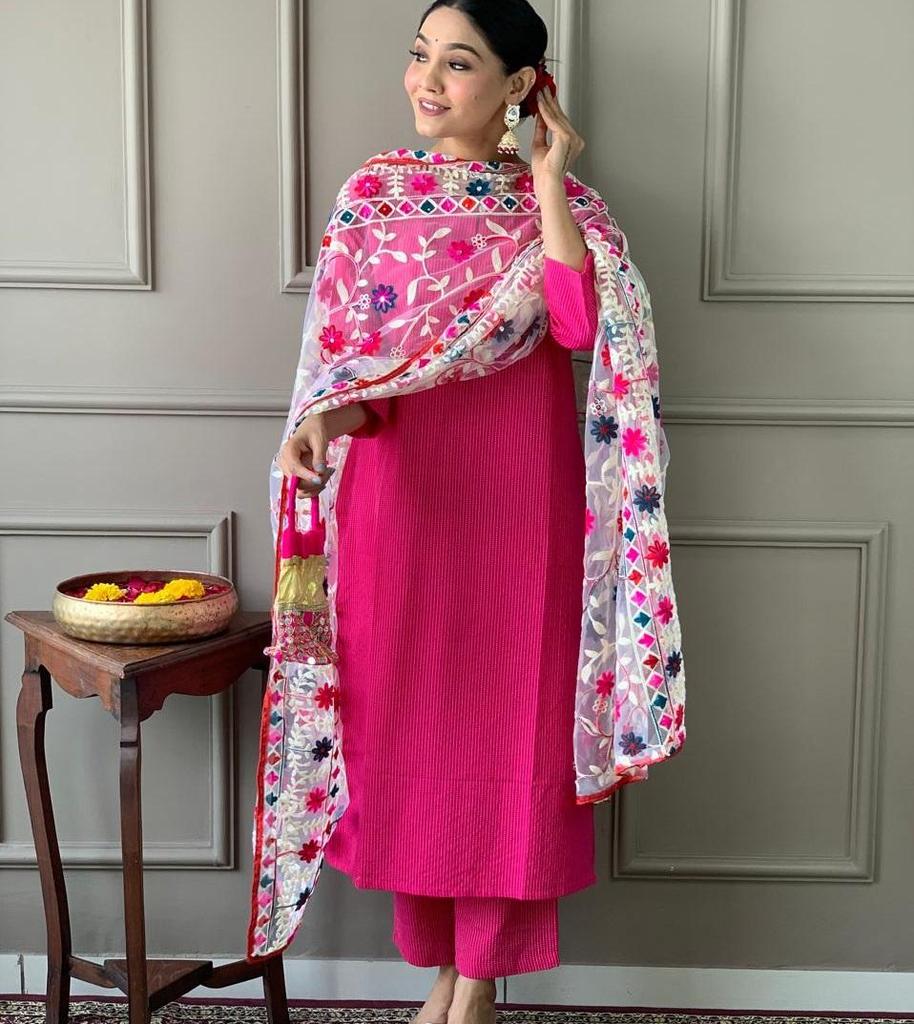 Indian Women Top Tunic Kurti Salwar Suit Designer Party Wear Kurta Pant Dupatta Set