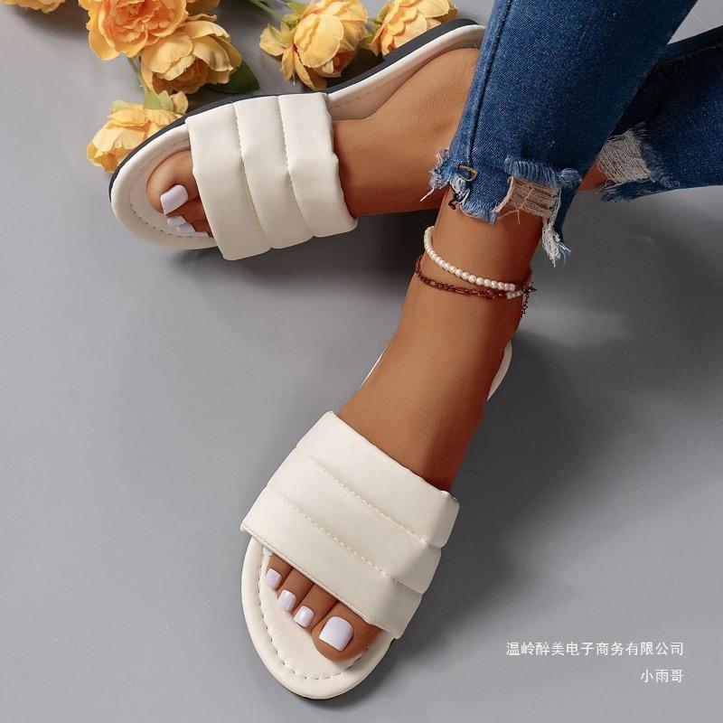 New European and American Foreign Trade Bag Sponge Broadband One-word Slippers Women Wear Large Size Flat Heel Light Beach Cool Slippers
