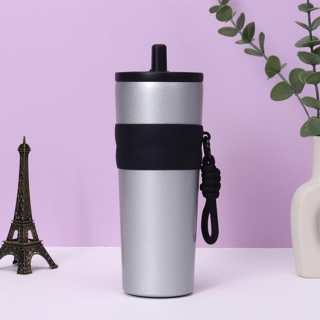 Sleek Gradient Stainless Steel Insulated Straw Cup with Portable Strap