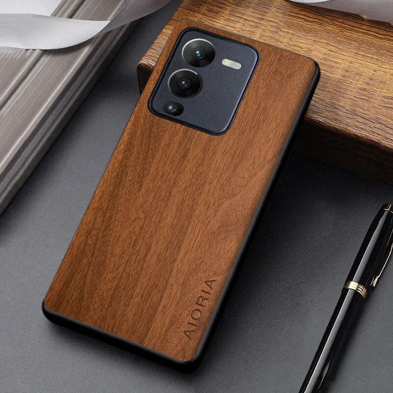 Capa para VIVO V25 S15 Pro coque design simples e exclusivo leve padrão de madeira capa de couro pu para vivo v25 pro case