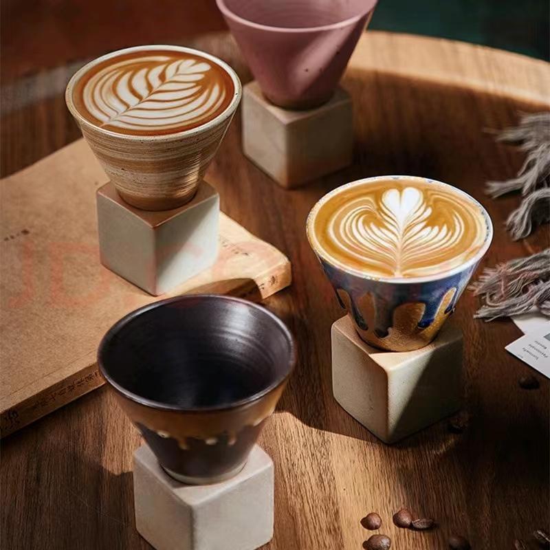 Retro Ceramic Coffee Mug Creative Pottery CoffeeTea Cup Japanese Latte Pull Flower Porcelain Home Art Decorative Cups