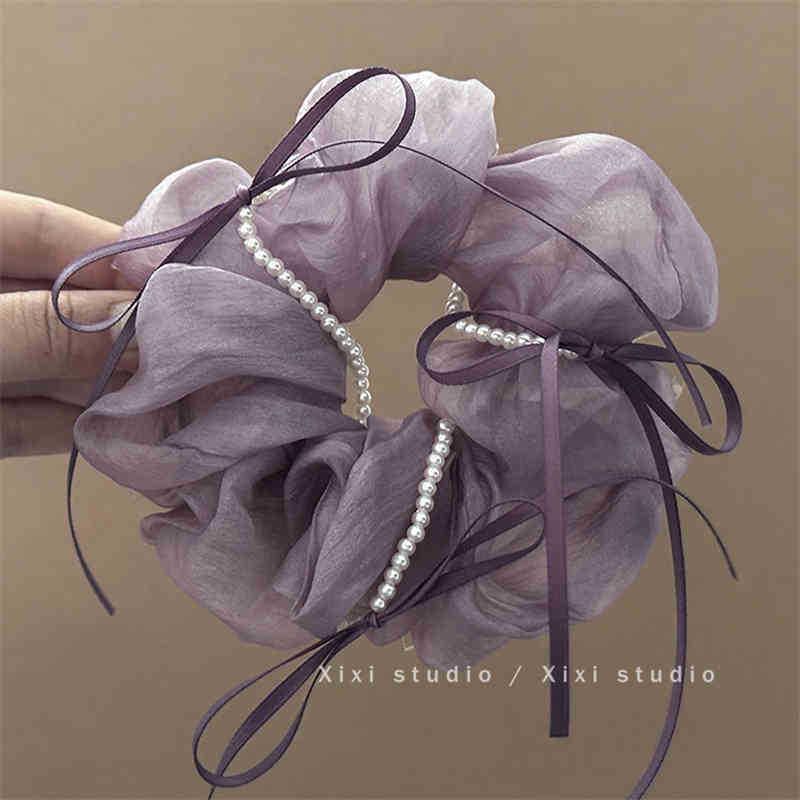 Organza Silk Ribbon Bow Hair Tie – Ballet Style Elastic Band for Women
