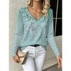 Sommer Damen 3D-Druck V-Ausschnitt Langarm T-Shirt Mode Vielseitig Atmungsaktiv Trend Lässig