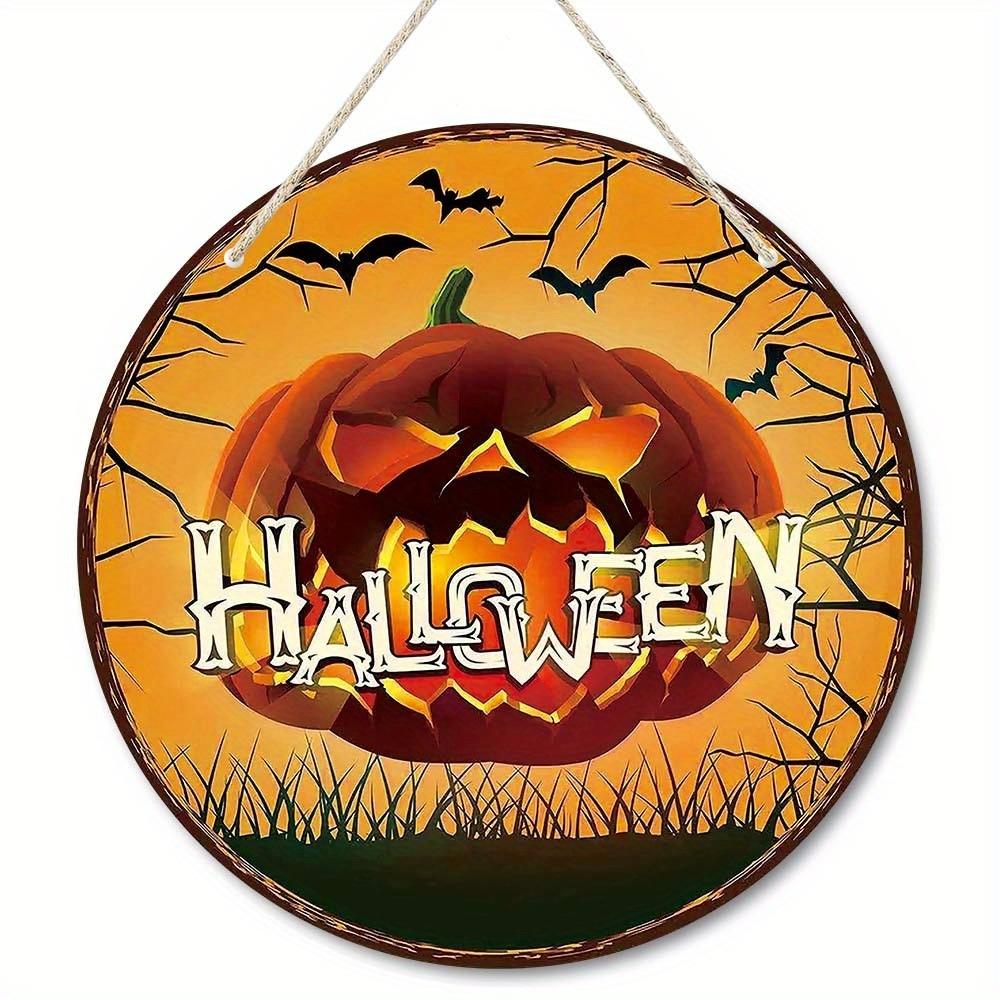 2d Flat 20*20cm, Halloween Home Decoration, Halloween Scary Pumpkin, Wooden Circular Decorative Logo, Creative Decorative Plaque, for Home, Kitchen