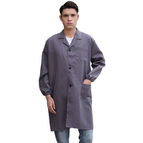 Arbeitsmantel Revers Langarm Einreiher Pflegeleicht Knitterfest Arbeitsjacke mit Großen Aufgesetzten Taschen Funktional