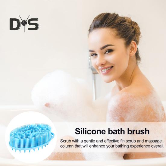 Bath Brush 2 in 1 Design Massage Cleansing Brush for Body And Head Silicone Body Exfoliating Scrubber with Anti-Slip Handle