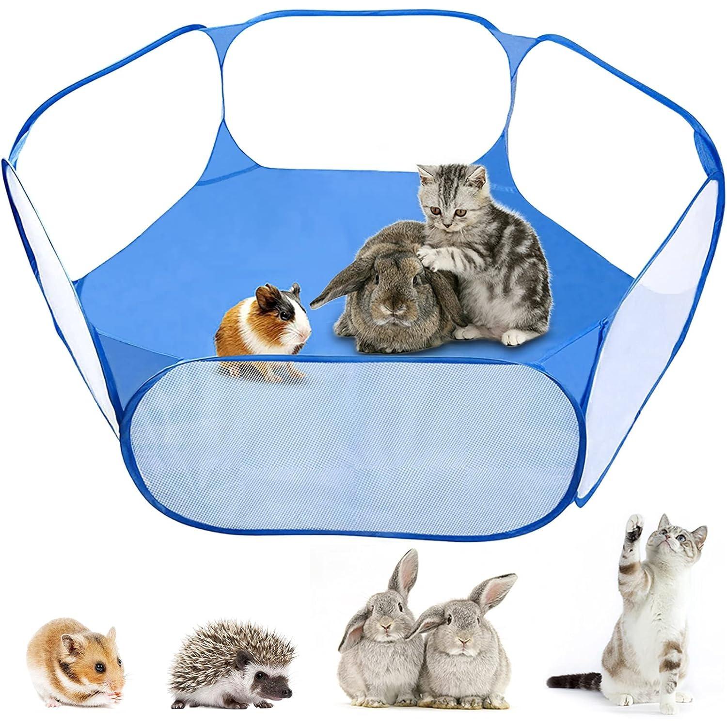 Foldable Pet Puppy Playpen Cage Play Tent Outdoor Indoor Fence for Guinea Pig, Rabbits, Hamster, Chinchillas and Hedgehogs синий