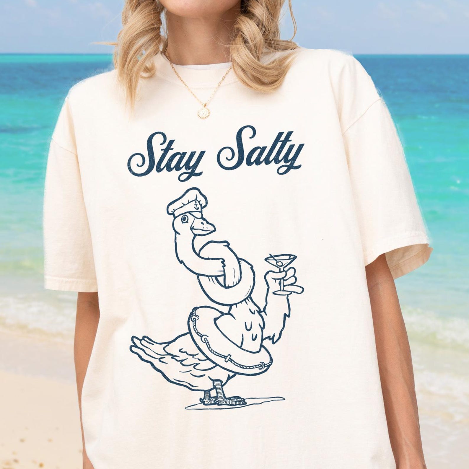 Silly Goose Comfort Colors T-Shirt, Stay Saltie Beach Tee L
