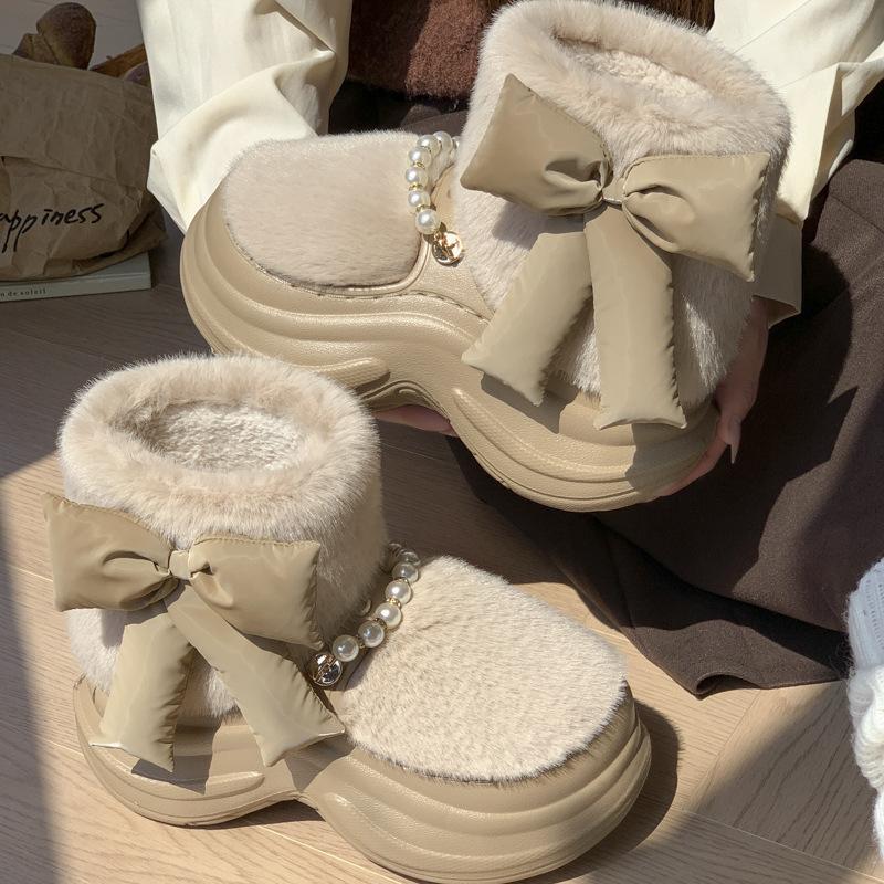 Women's Home Bootie Furry Slippers Warm Cozy Snow Boots with Fuzzy Plush Lined for Women Winter Non Slip House Shoes for Indoor Outdoor Short Boots