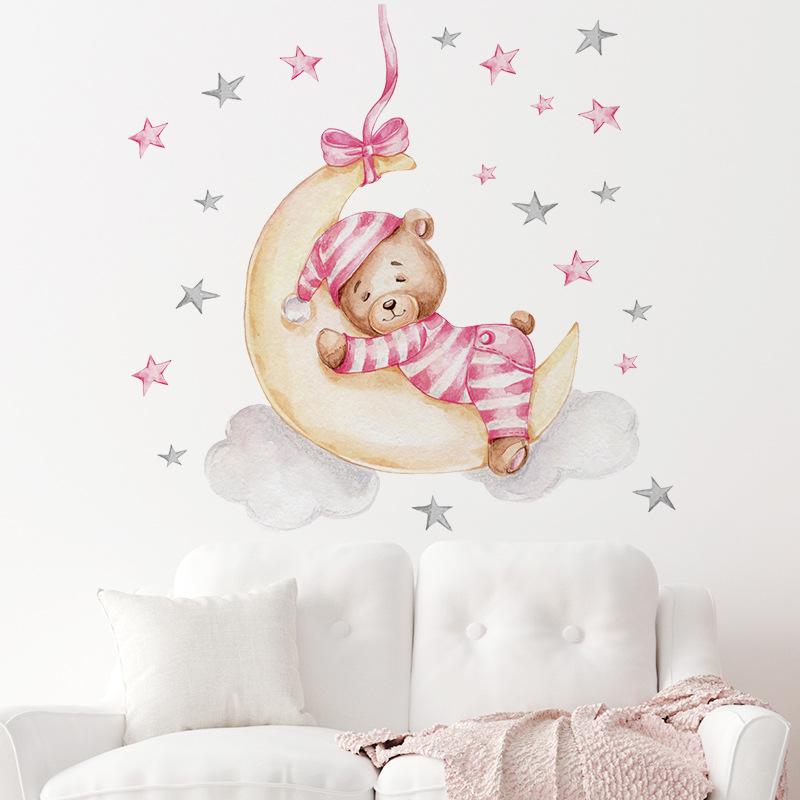 Small Elephant Moon Bear Self Adhesive Wall Stickers For Children'S Rooms, Bedrooms, Kindergartens, Decorative Wall Stickers