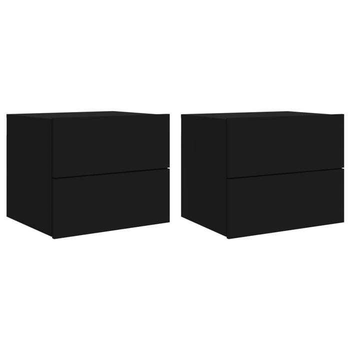 VidaXL Tables de Chevet Murales avec Lumières LED 2 pcs, Armoires de Nuit, Tables de Nuit Chambre, Moderne, Noir Bois 836815