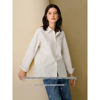 Inman Women's French Style Loose Poplin Long-Sleeve Shirt