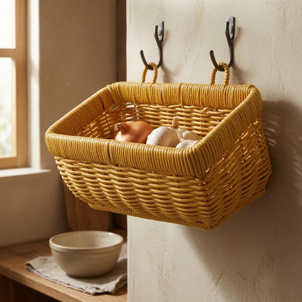 Wall Basket with Arched Handle Natural for Bathroom