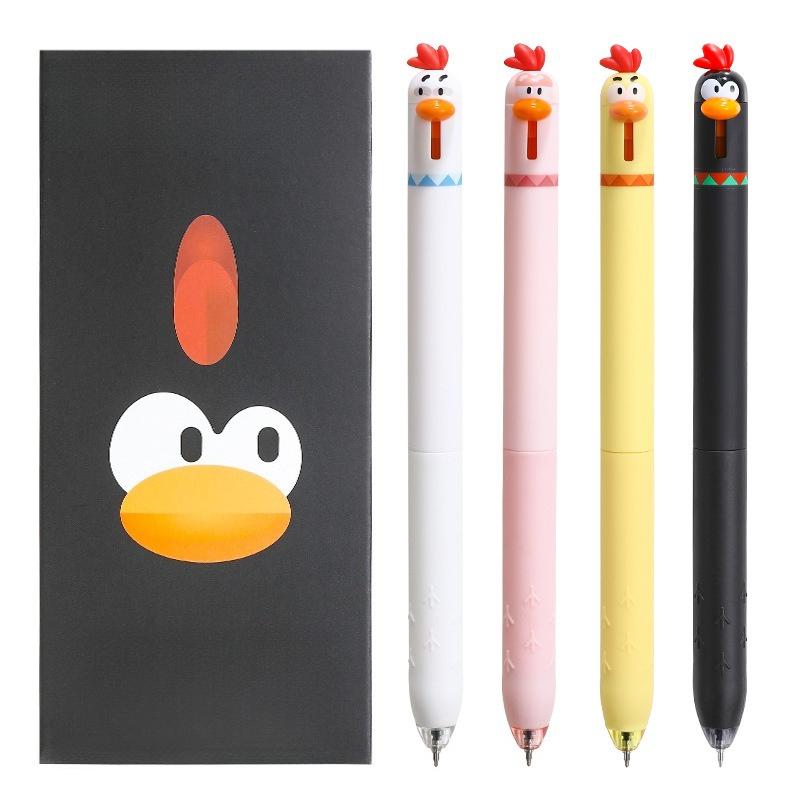 

4 шт. гелевая ручка «Утка и цыпленок» Креативная вращающаяся гелевая ручка «Утка» Нажимная гелевая ручка «Цыпленок» 0,5 мм Черная ручка для письма Канцелярские товары Маленький подарок