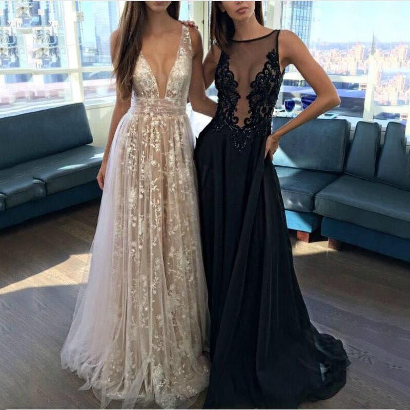 Summer 2025 European & American Women's Sexy Lace Deep V Sleeveless Evening Dress