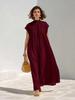 European and American women's simple gas texture super short-sleeved spring and summer thin long French pleated dress