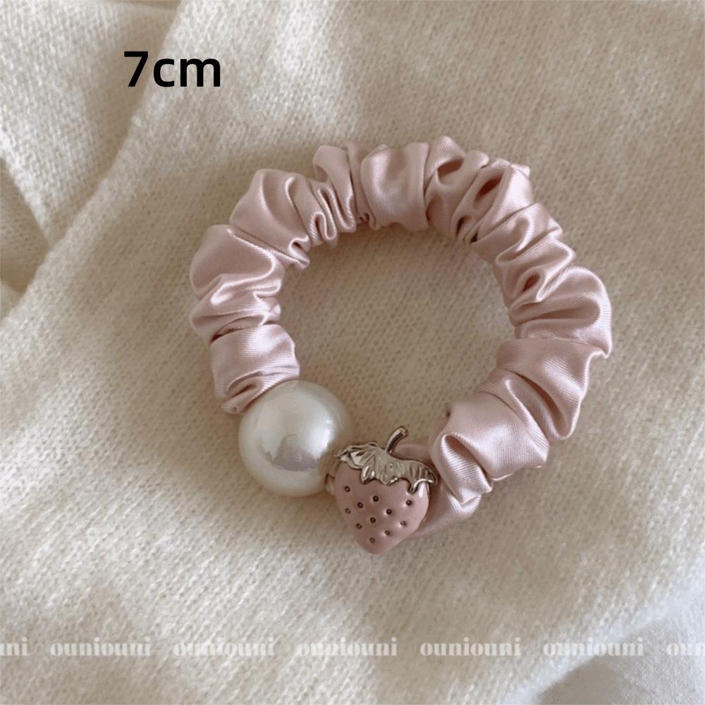 Cute Strawberry Mousse Powder Hair Tie Small Intestine Satin Pleated Hair Band High Elastic Comfortable Hair Accessories Woman