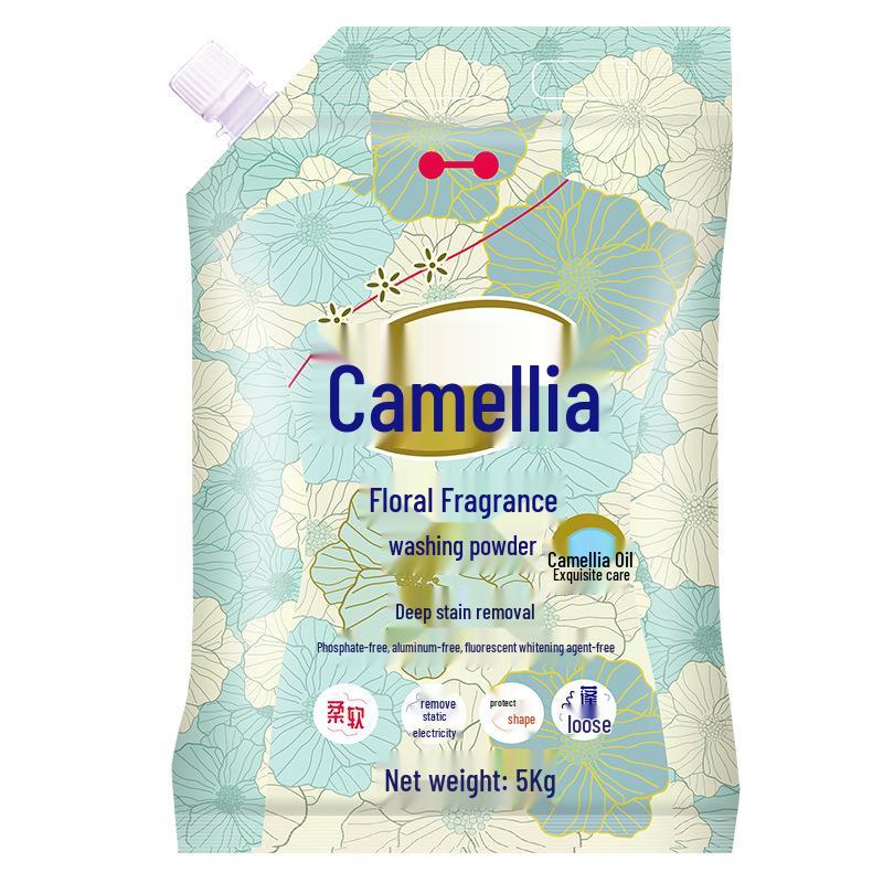 Стиральный порошок Camellia 5 кг: Экономичная семейная упаковка с удалением пятен, защитой цвета и стойким ароматом.