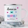 Möchtest du meine Patentante sein? Bedruckte Emaille-Tasse für Getränke, Milch, Kaffee. Antrag auf Patenamt. Retro-Tassen. Beste Idee Geschenke für Madrina