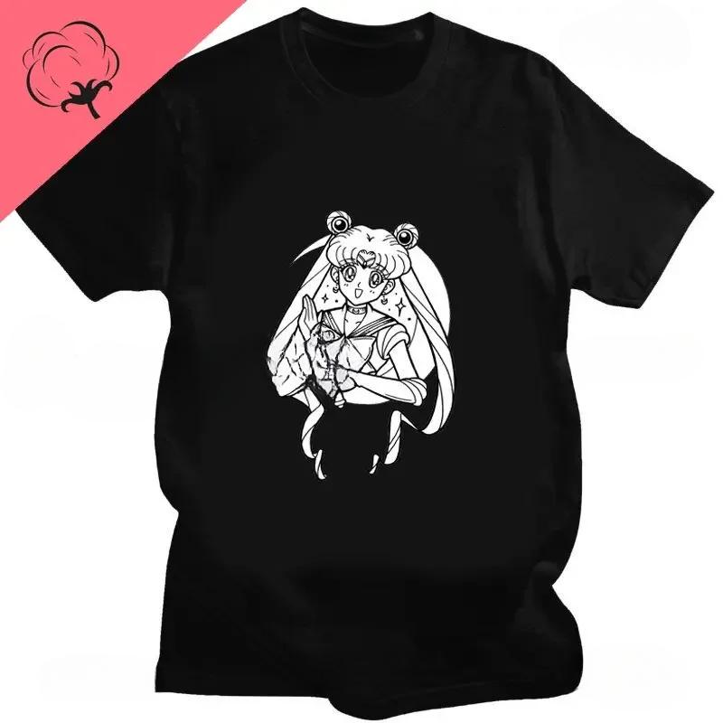 

Футболка A Little Bit Emotinoal Sailor Moon, повседневная, корейский стиль, хипстерская уличная одежда, японские футболки с героями мультфильмов, милые топы с принтом XXXL