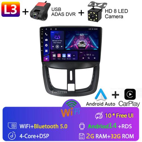 4G WiFi For Peugeot 207 207CC 206 Plus 2007-2013 Android Carplay 2 Din 9 Inch Radio GPS Navigation Multimedia Player Head Unit