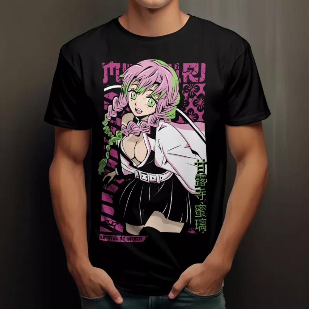 Summer Men Mitsuri Kanroji Demon Slayer TShirt Street Anime T-shirts Gift for Fan T-Shirt 100% Cotton Tee Oversized Men Clothing
