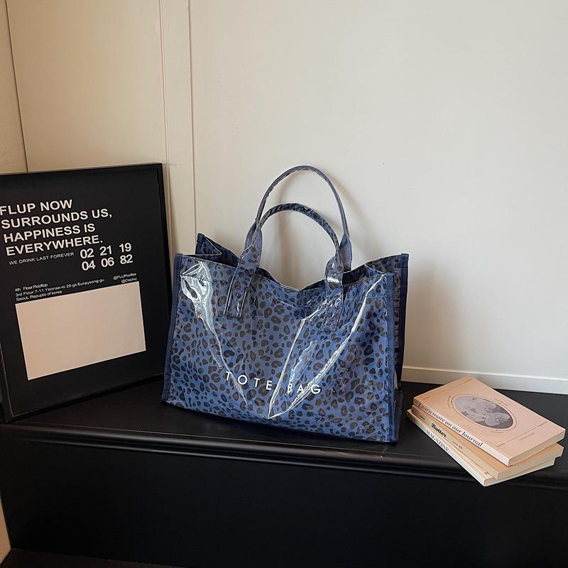 Borsa a Spalla con Stampa Leopardo Trasparente Grande Capacità da Pendolare Borsa Tote da Donna