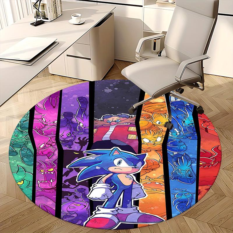 1pc Sonic the Hedgehog Anime Cartoon Design Round Carpet Office Chair Mat, NonSlip Rug for Home Decor, Living Room, Bedroom
