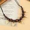 Ethnic Style Wood Bead Wolf Tooth Pendant Necklace Men's and Women's Retro Personality Hip Hop Rock Punk Jewelry Accessories