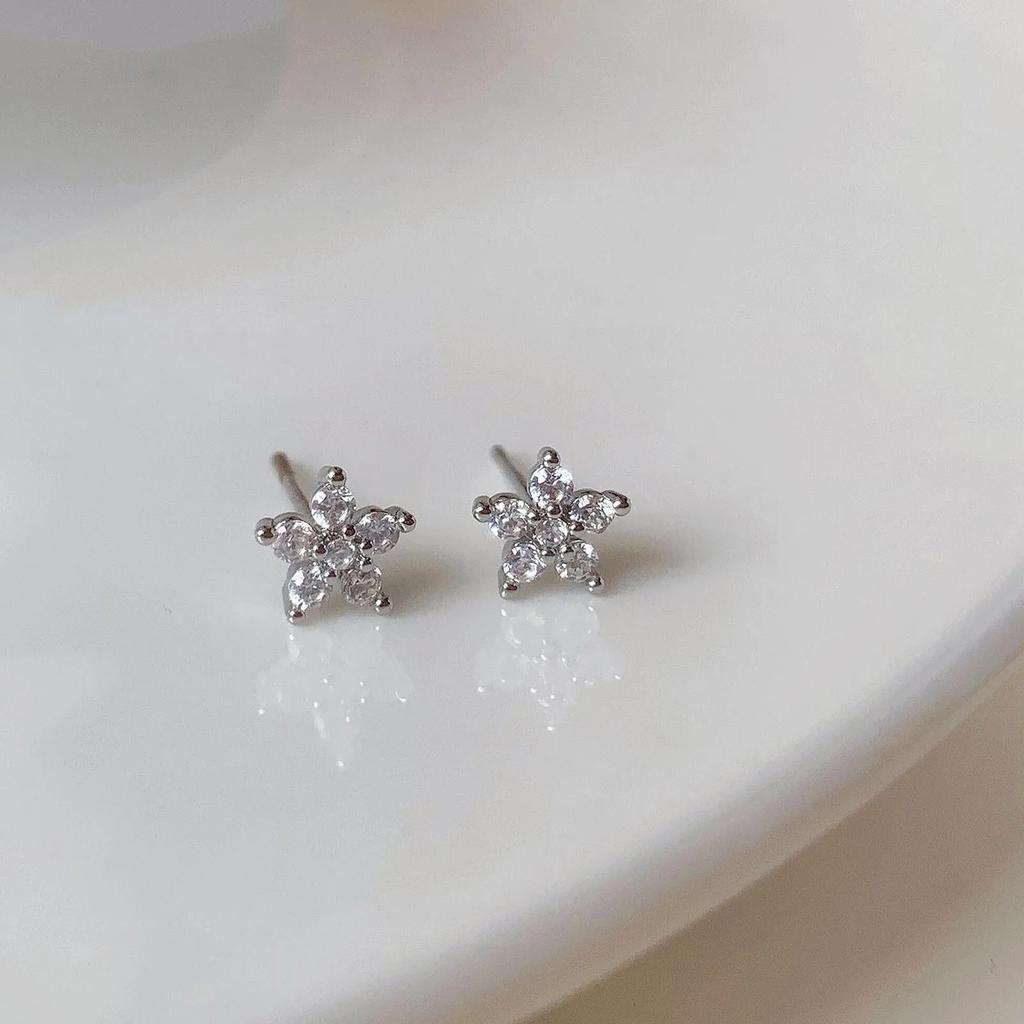 Five-Pointed Star Zircon Earrings S925 Silver Elegant Trendy Women's Accessories Gift for All Occasions
