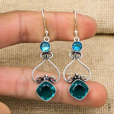 Indicolite Gemstone Earrings, 925 Solid Sterling Silver Earrings, Handmade Antique Jewelry, Gift For Mother Day