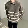 Jesień Zima Męski Sweter Colorblock Paski Kołnierzyk Rozpinany Dzianinowy Luźny Długi Rękaw Luźny Pulower Dzianina Styl Angielski Sweter Szkolny