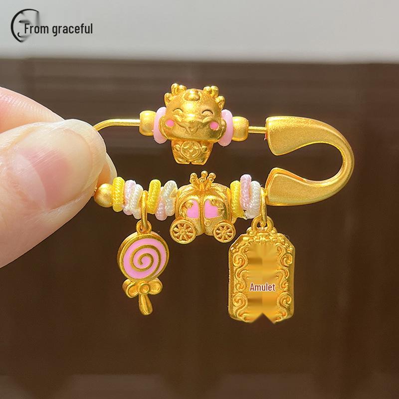 Złota broszka dla noworodka - Chiński styl półprodukt wisiorek uspokajający DIY prezent