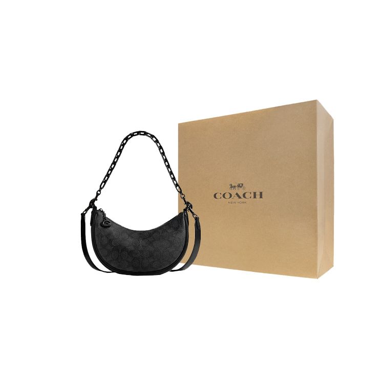 Coach Mira 24 Classic Monogram Chain Zip Closure Half Moon Bag Women Handbags CQ764-MWO1U