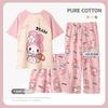 Girls Cotton Pajama Set Lightweight Short Sleeve Long Pants 3-Piece Sleepwear Kids Ages 8
