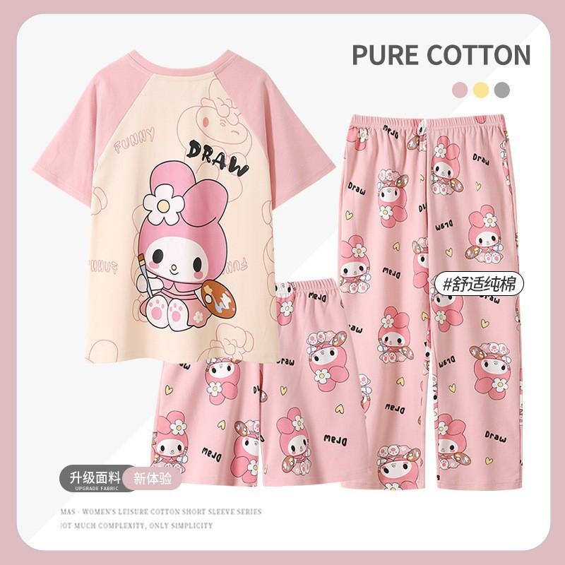 Girls Cotton Pajama Set Lightweight Short Sleeve Long Pants 3-Piece Sleepwear Kids Ages 8