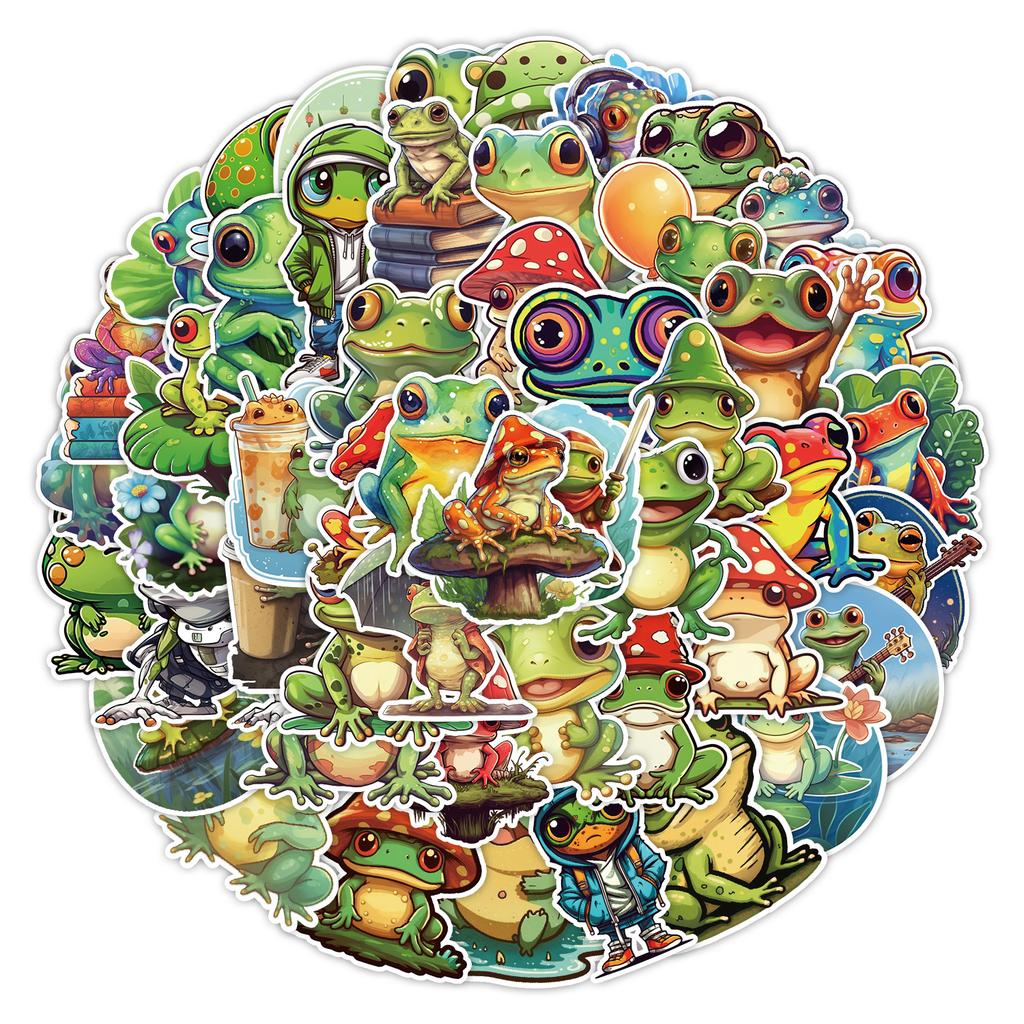 50 Pieces of Free Frog Stickers for Mobile Phone Computer Decoration Stickers Waterproof Creative Children's DIY Stickers